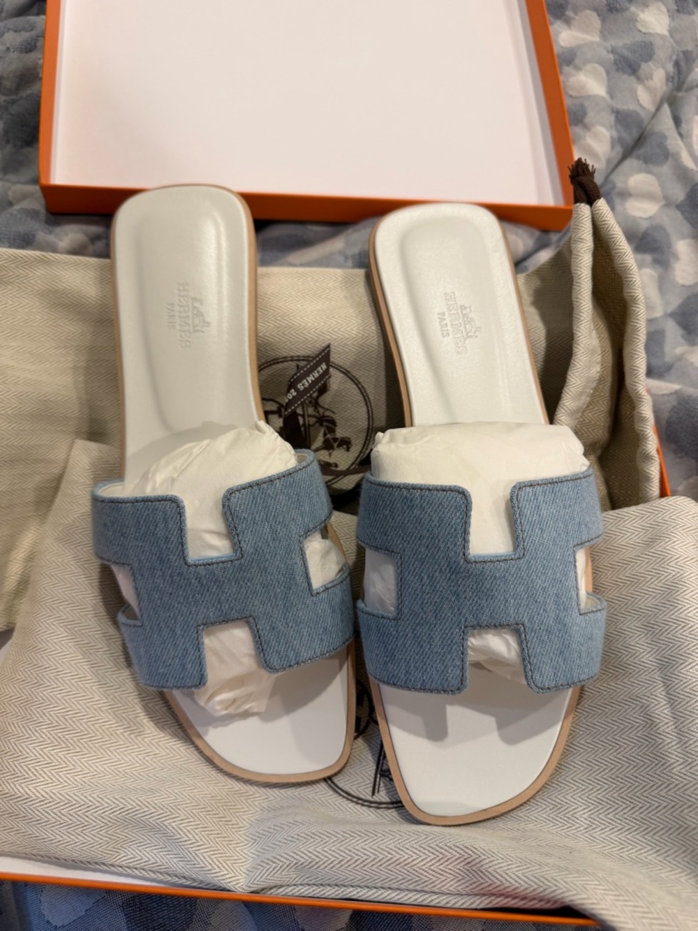 Hermes Sandal Oran Slipper Slide H Denim Light Blue - Picture 7 of 8